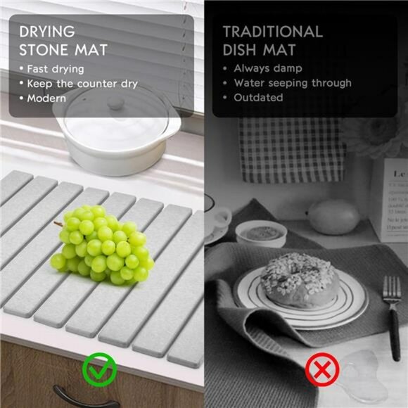 Large stone dish drying mat quick absorbent kitchen counter collapsible pad - Picture 5 of 8